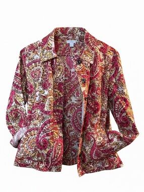 Charter Club Pink & Gold Paisley Print Lightweight Jacket -Boho Chic Retro Style